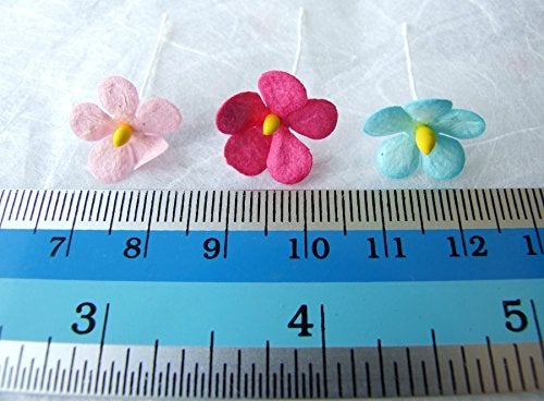 ICRAFY 200 pcs. Assorted Tiny Daisy Mulberry Paper Flower White Rope Wire Artificial Craft Scrapbook Wedding Supply Accessory DIY, Assorted Color, Size 1.5 cm. - Image 5